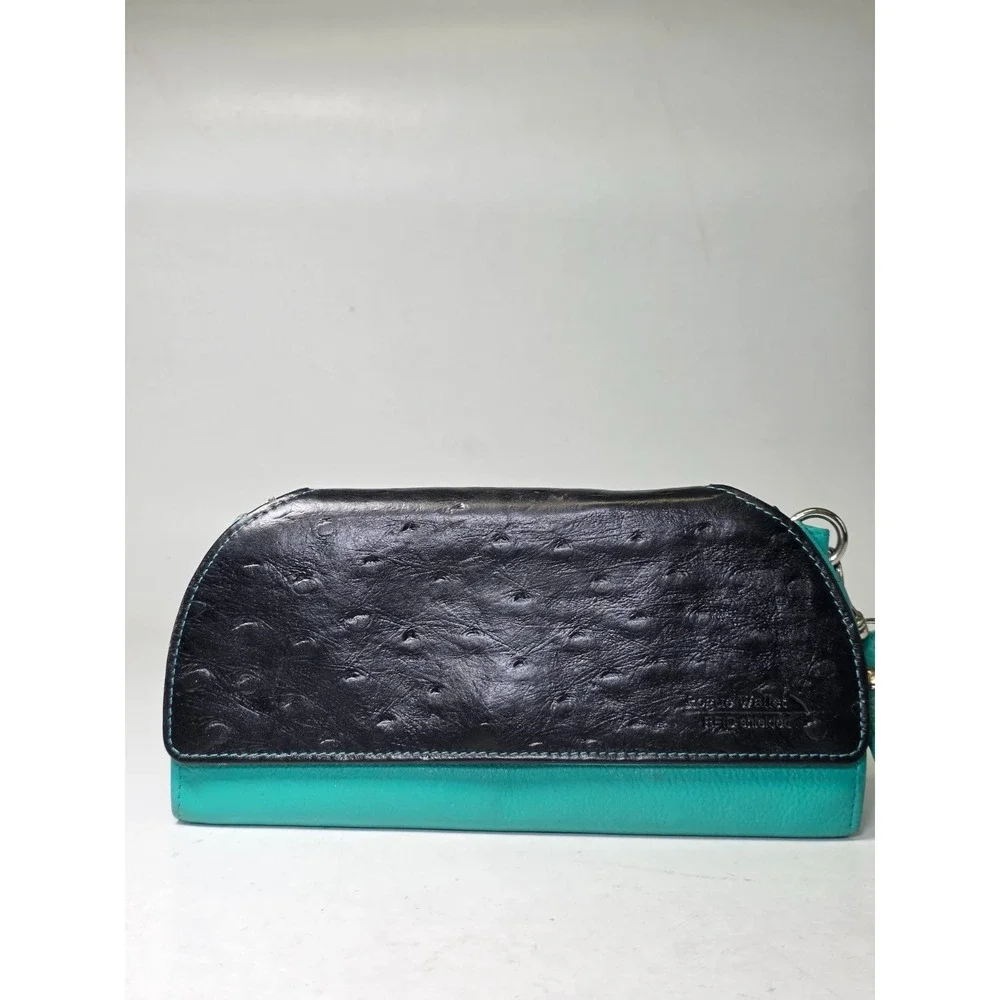 Rogue Women's Wallet Black Teal Leather RFID Shielded Small Wristlet Clutch Zip